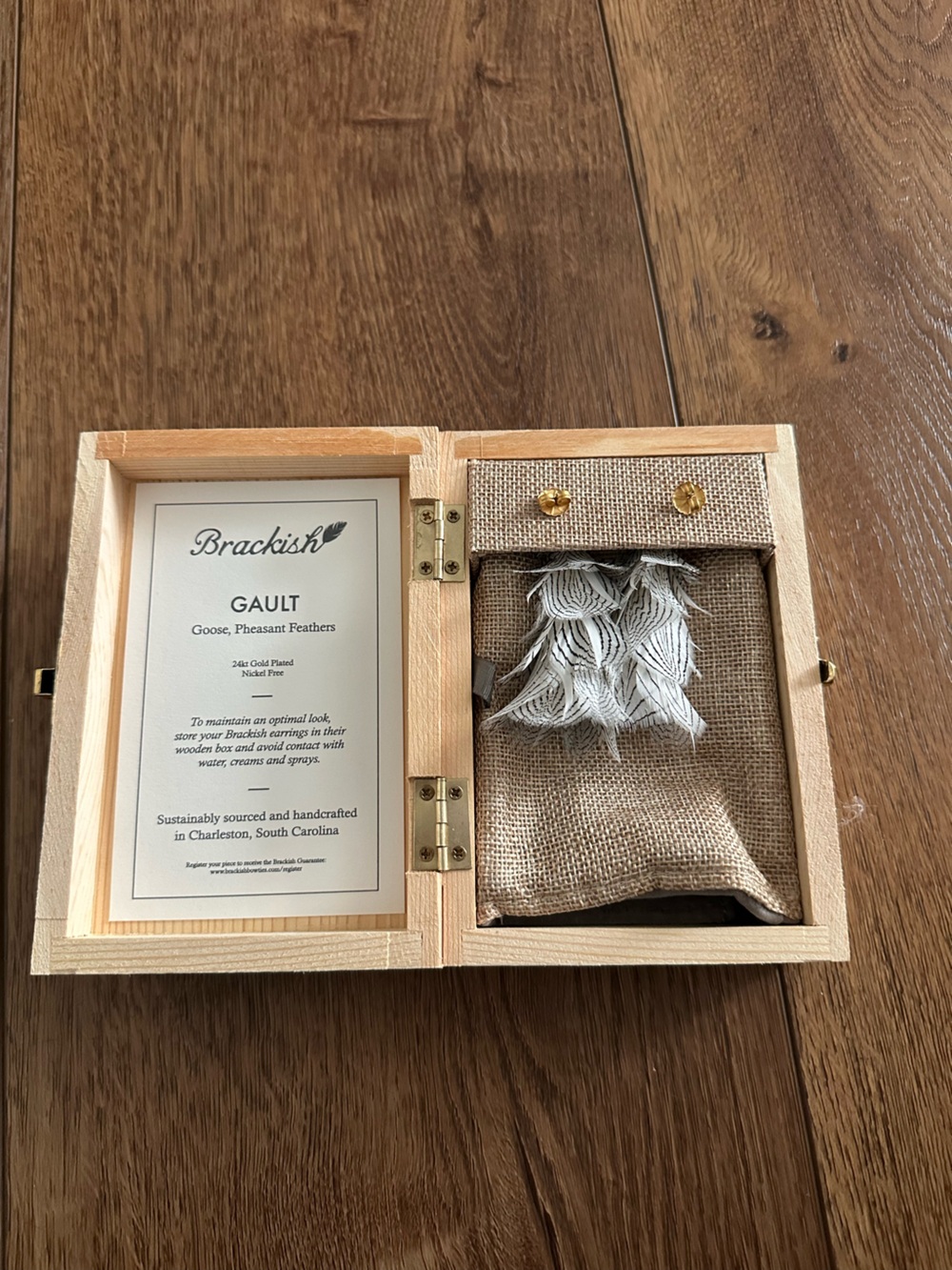 Brackish Gault Goose Pheasant Feather Earrings